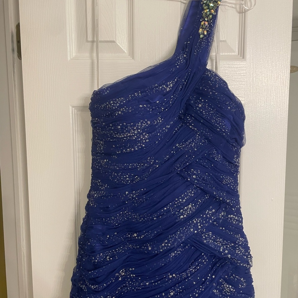 Sparkling One-Shoulder Dress in Deep Blue